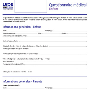 Modèle de questionnaire médical – Version enfant